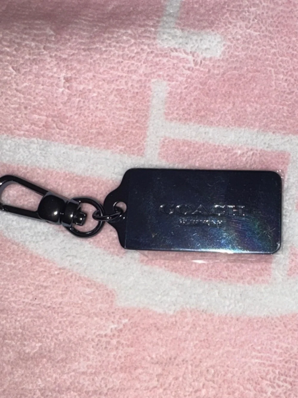 Coach Blue Metal  Rectangular Keychain Tag with Clip